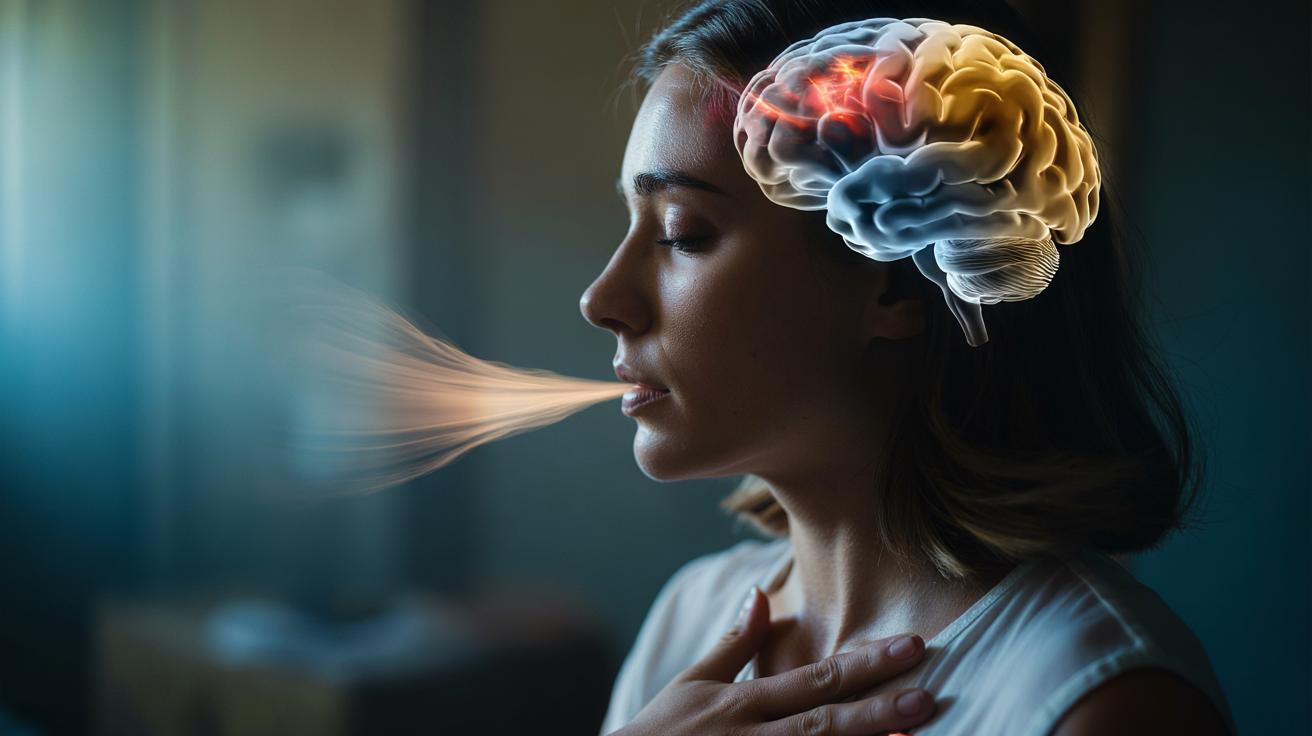 Illustration of a person labelling their emotions to quiet the amygdala and reduce anxiety