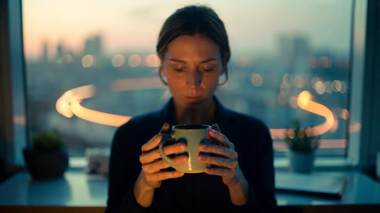 Illustration of a person practising attention anchoring by focusing on a single object to break worry cycles and ground the mind