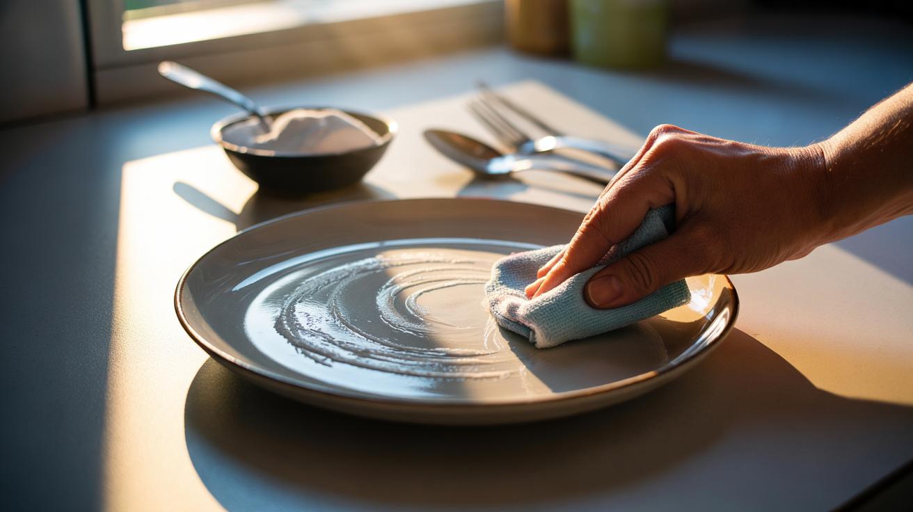 The baking soda paste that removes scratches from plates : how gentle abrasion restores ceramic