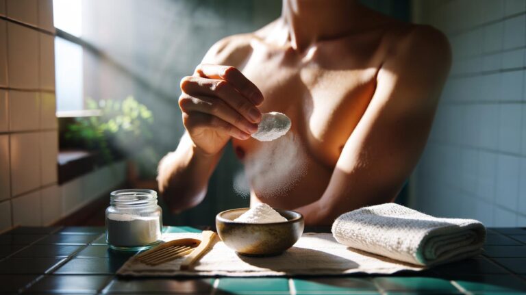 Illustration of applying baking soda under the arms to neutralise odour naturally