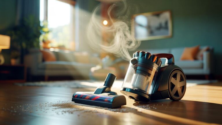 Illustration of a dryer sheet placed inside a vacuum bag diffusing fragrance through the vacuum airflow while a room is being cleaned