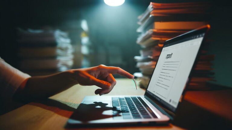 Illustration of a person overcoming procrastination by taking a first small step, such as opening a laptop and typing a title, to reduce task anxiety