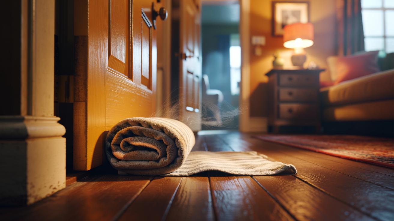 The folded towel under doors that blocks draughts perfectly : how fabric traps warm air inside