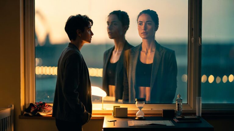 Illustration of a person visualising their future self, rehearsing progress, and building daily discipline through simple habits