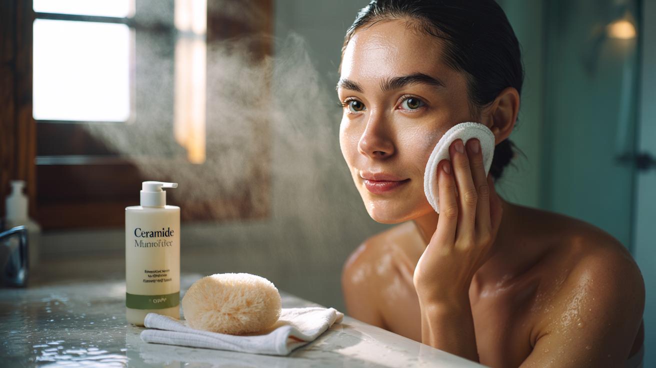 Illustration of a person gently buffing their face with a soft microfiber cloth to exfoliate without irritation