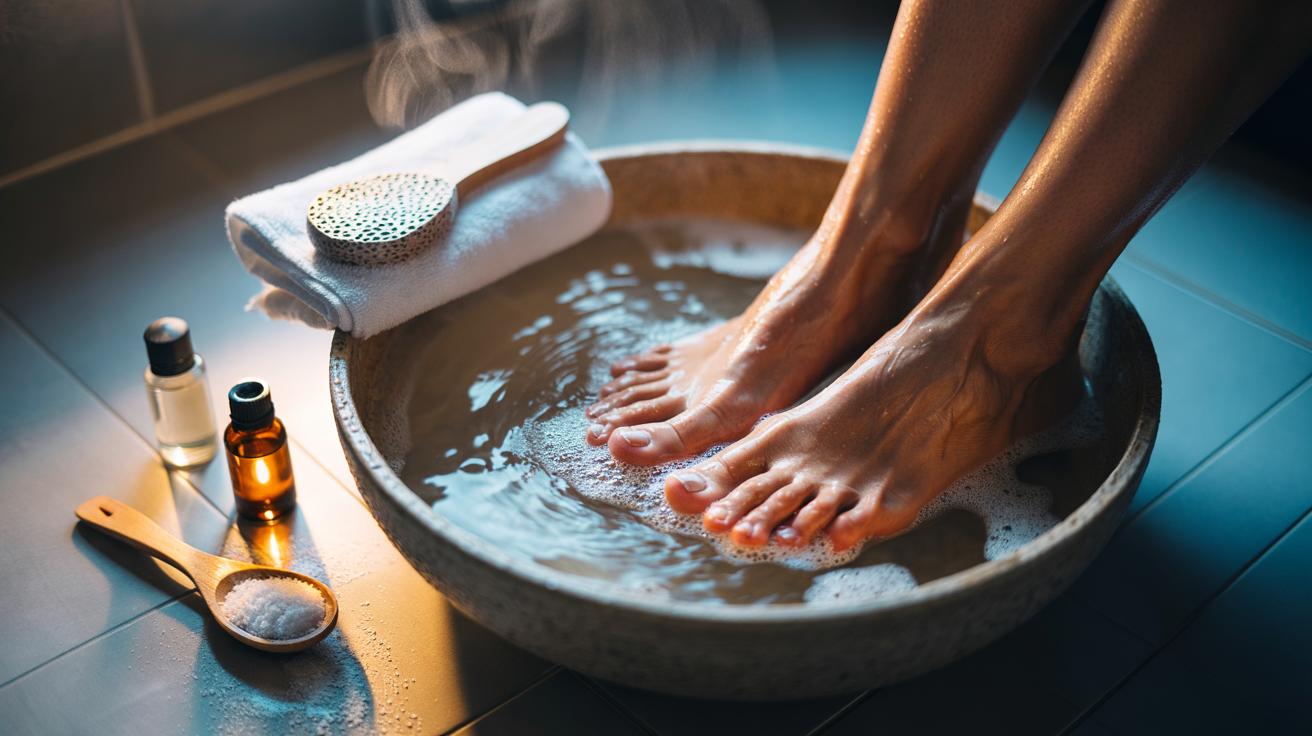 The hot water + salt soak that softens hard skin on feet : how it preps perfectly for pumicing
