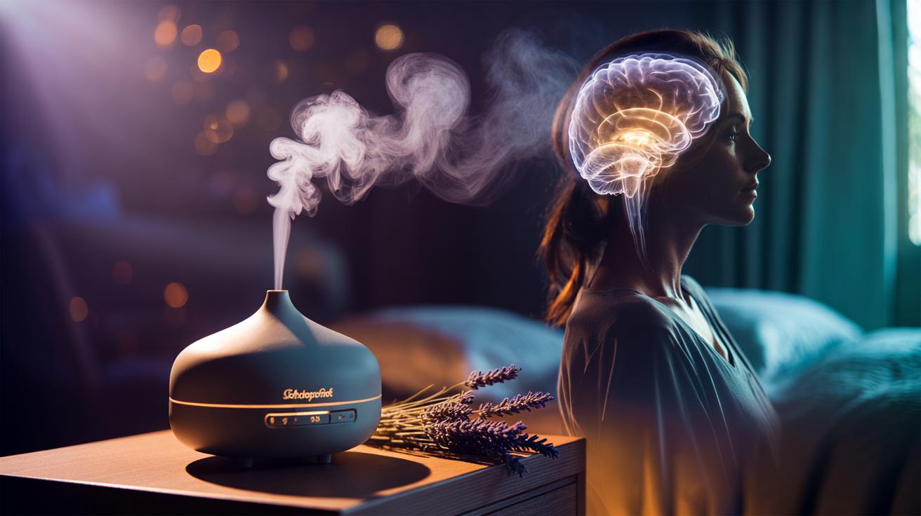 Illustration of lavender scent cue relaxing the nervous system and signalling the brain to slow down