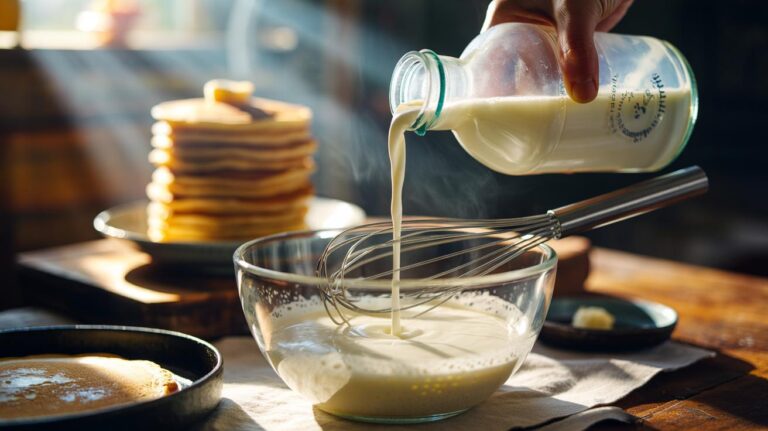 Illustration of whole milk in pancake batter creating taller, fluffier pancakes