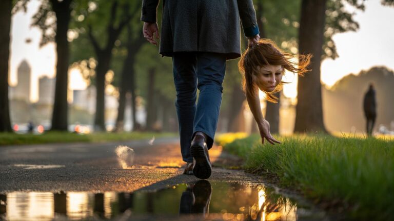 Illustration of a person on a mindful walk focusing on sensory cues to clear mental fog and sharpen attention