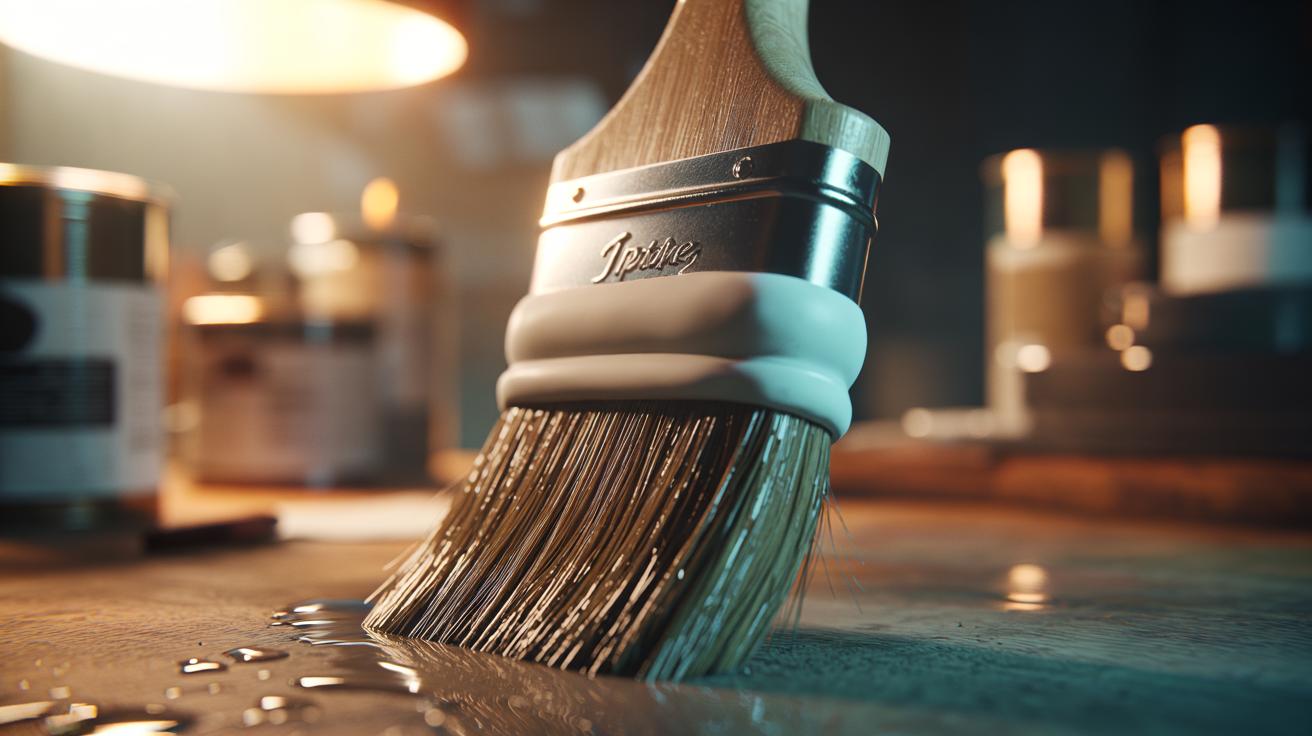 Illustration of a paintbrush drying with a rubber band gently compressing the bristles to prevent splaying