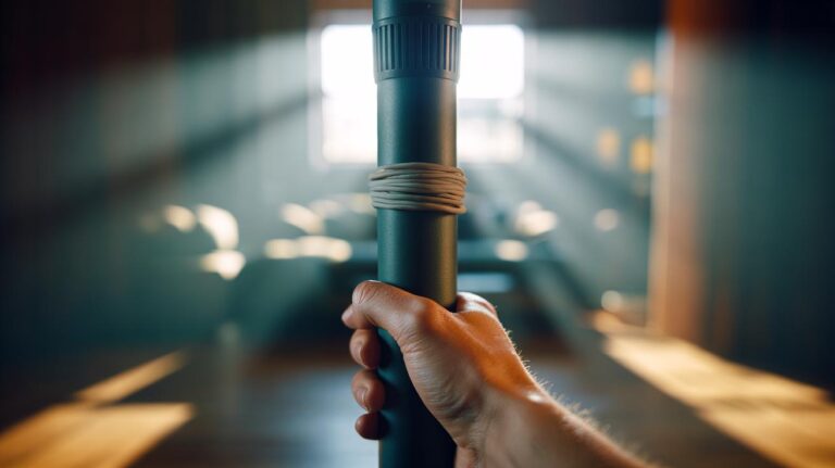 Illustration of a rubber band wrapped around a vacuum handle to provide instant grip and prevent slipping