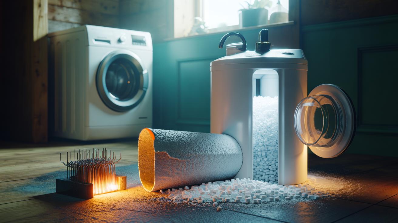 Illustration of softening salt in a water softener brine tank preventing limescale in washing machines