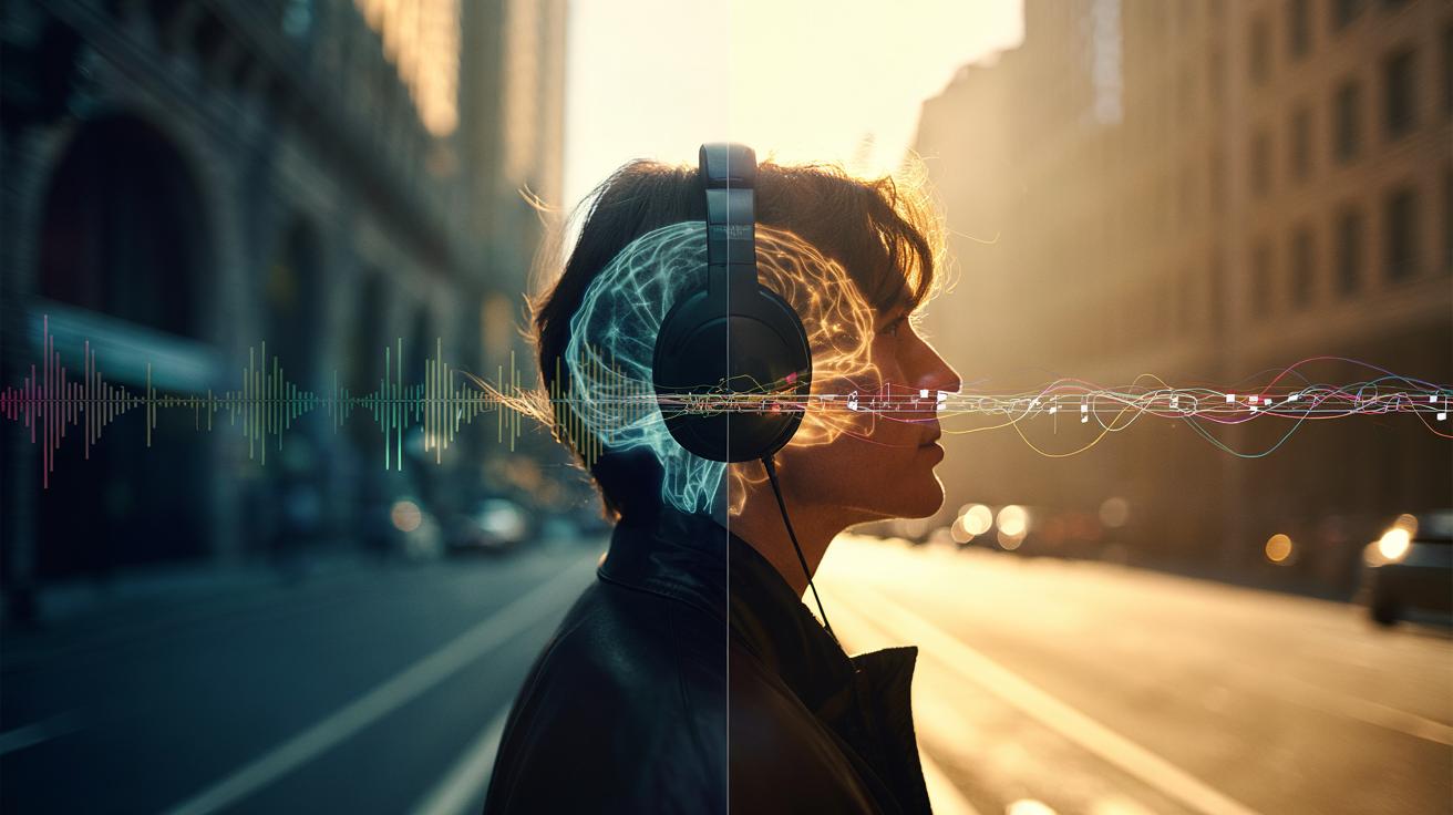 Illustration of the soundtrack-shift technique that changes mood by altering tempo, mode, predictability, timbre, and space to restructure emotional processing