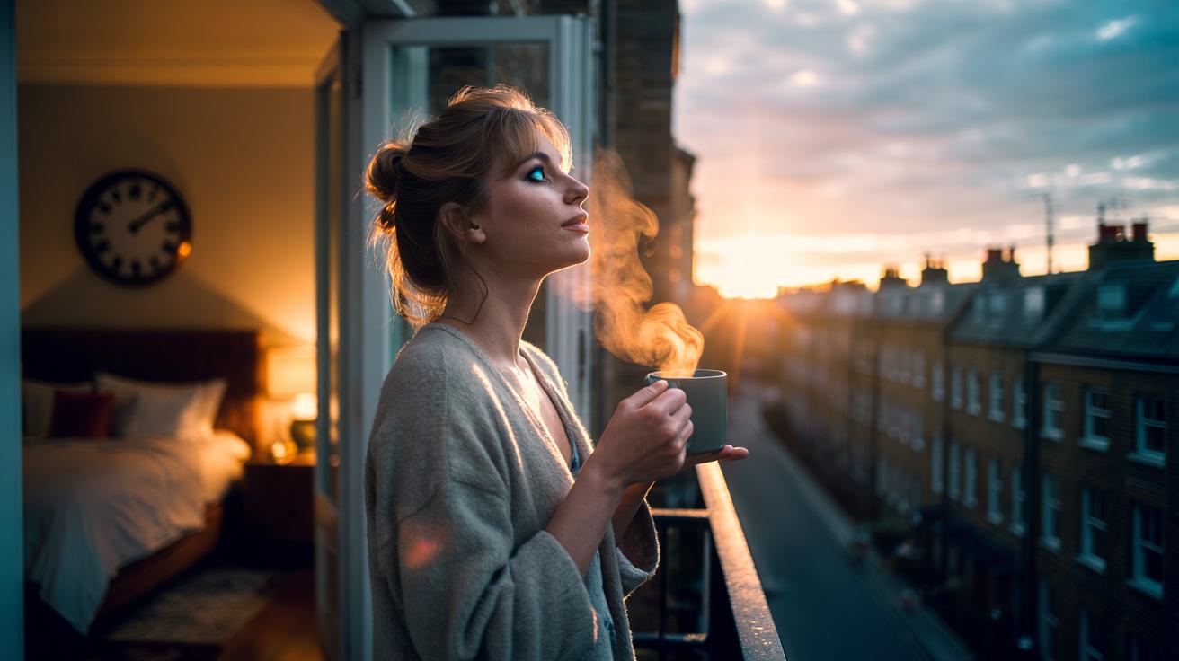 Illustration of morning sunlight exposure within an hour of waking to anchor the internal clock and improve sleep