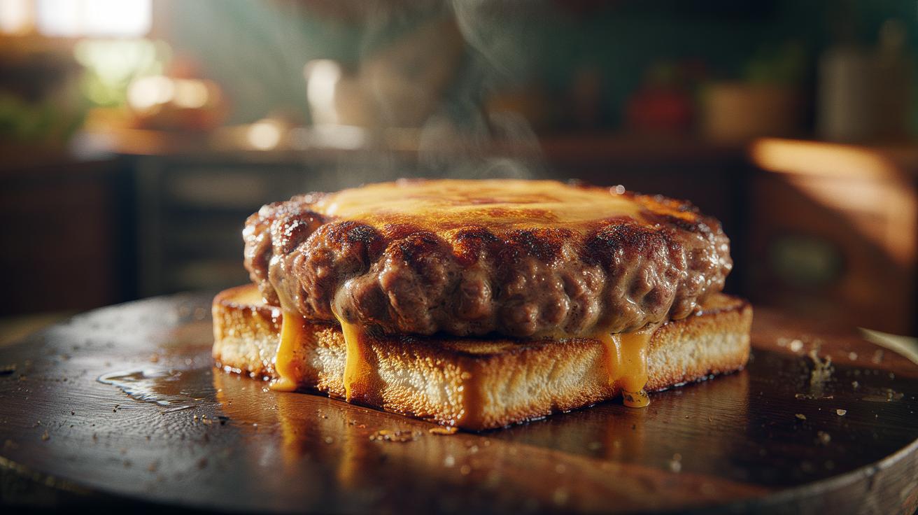 Illustration of a burger cross-section showing a toasted bread layer beneath the patty absorbing excess liquid to prevent a soggy bun