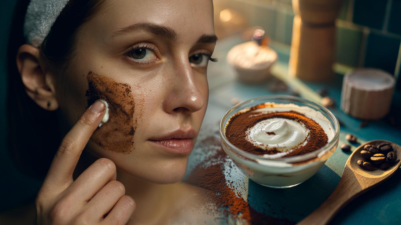 Illustration of coffee grounds and plain yogurt used together as a skin-resurfacing mask to soften the appearance of old scars