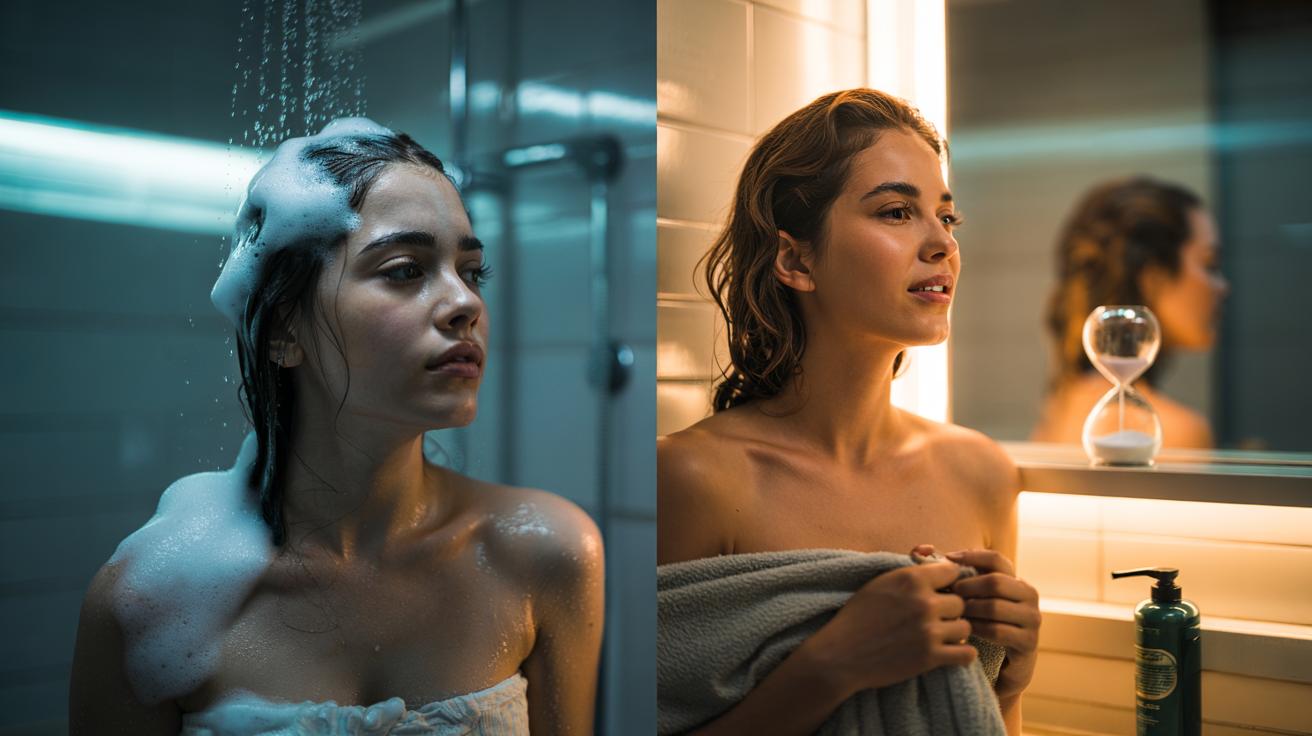 Illustration of the 3-day hair-washing rule: skipping daily shampoo to protect the scalp and reduce shedding