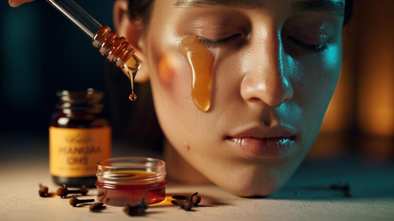 Illustration of honey and clove used as an overnight antibacterial spot treatment for pimples
