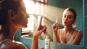 Illustration of the one-finger sunscreen rule dermatologists use to prevent wrinkles and dark spots