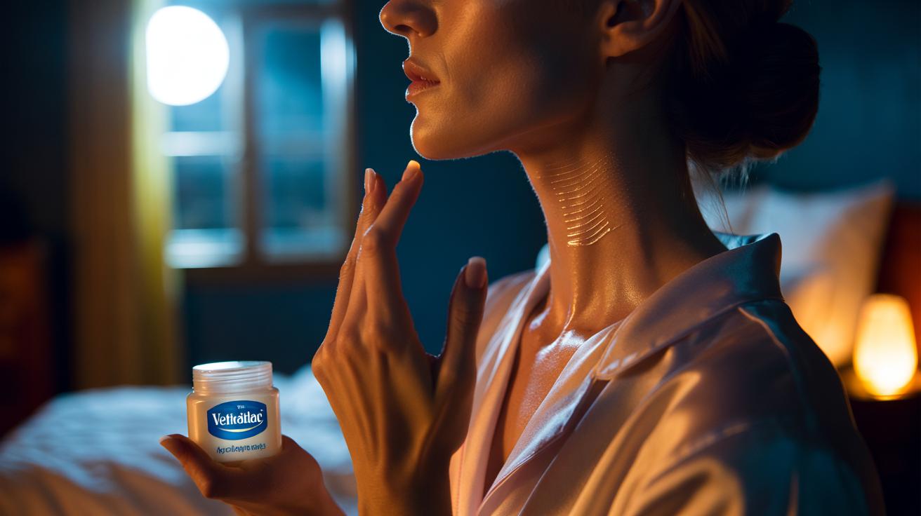 Illustration of Vaseline slugging on the neck to smooth creases through overnight occlusion