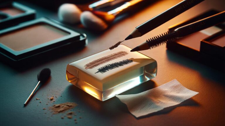 Illustration of a dry soap bar used to sharpen eyeliner and brow pencils in a makeup artist’s kit